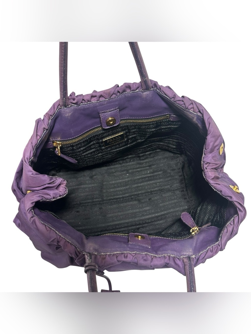 Prada Viola Purple Tessuto Nylon & Leather Pleated Tote Bag - Picture 4 of 16